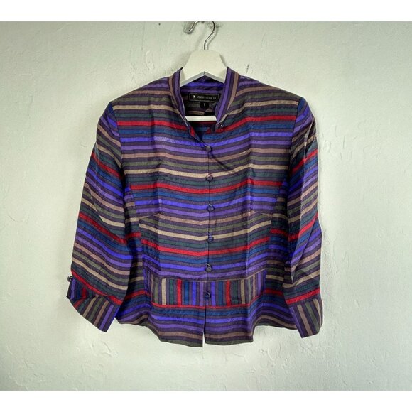 Christian Lu Womens Striped Silk Mandarin Collar Blouse Top/Jacket Size 1 Purple - Picture 1 of 10